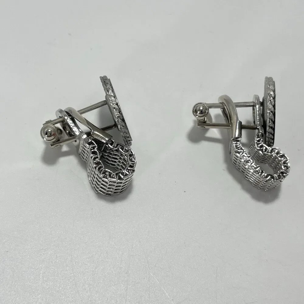 Vintage Silhouette Profile Cufflinks Silver Tone Mesh Chain Wrap Around